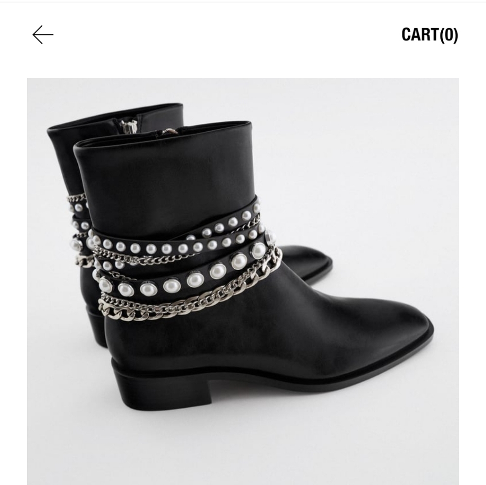 Zara- Low Heeled Pearl Chain Ankle Boots - Picture 2 of 4